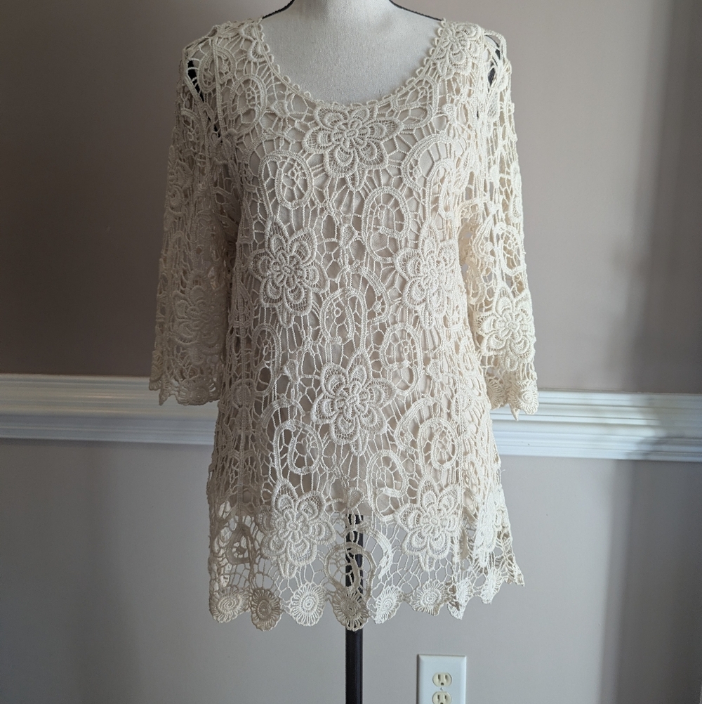 dressbarn Cream Floral Lace Blouse